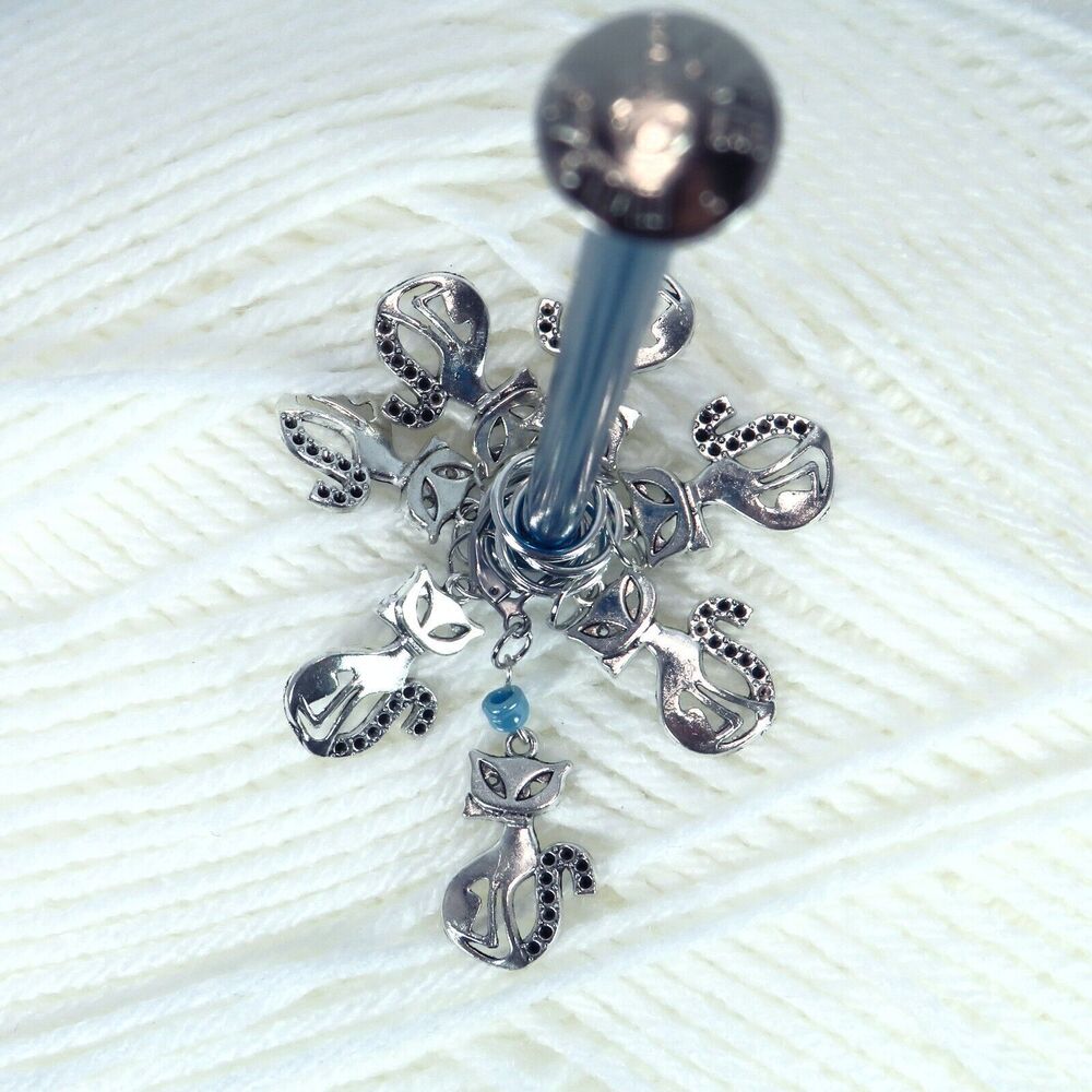 Cat Stitch Markers Handmade Silver Toned Crochet or Knitting Tools for Knitter